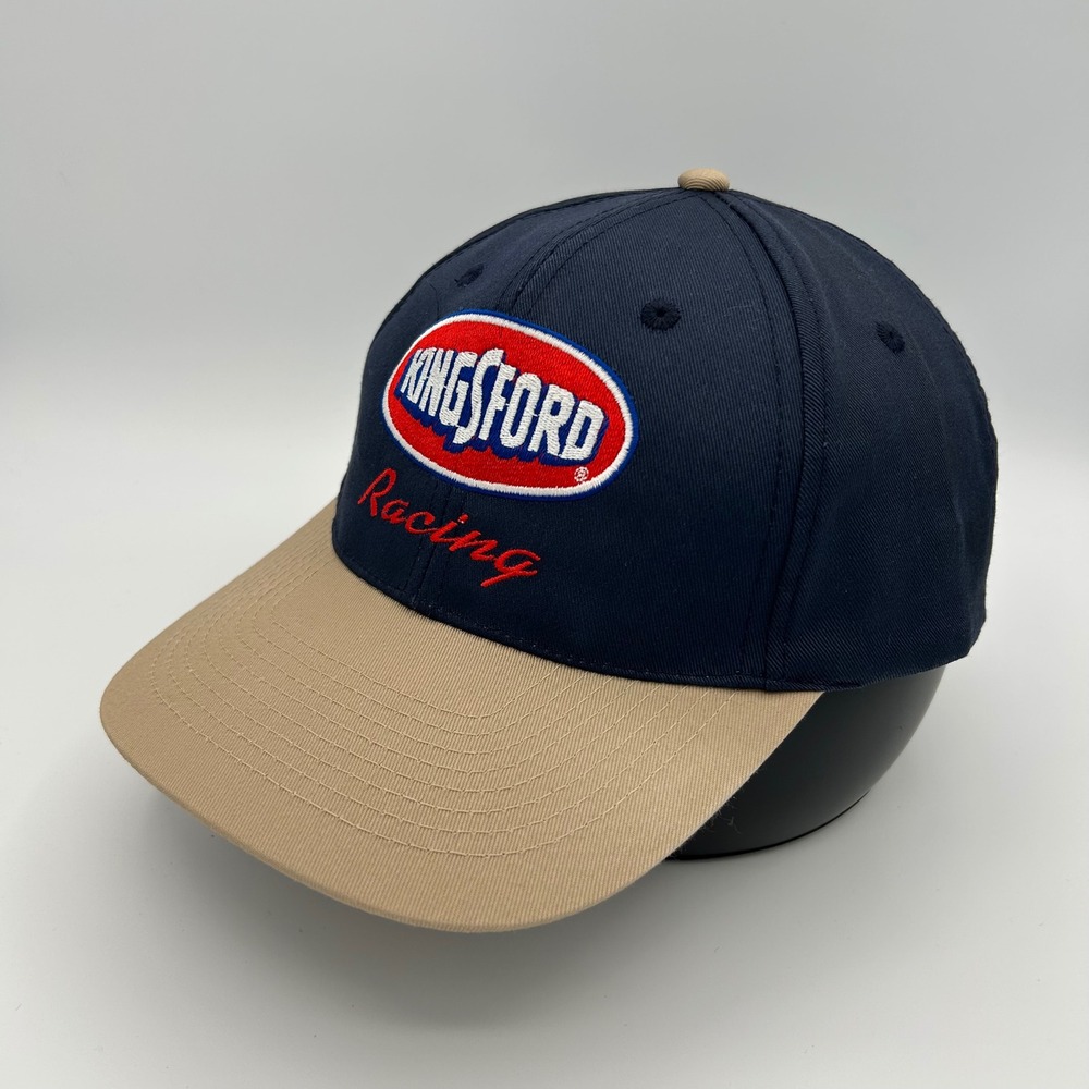 Vintage Kingsford Racing Hat Snapback Men OSFA Navy Blue Tan Cotton Nascar Style